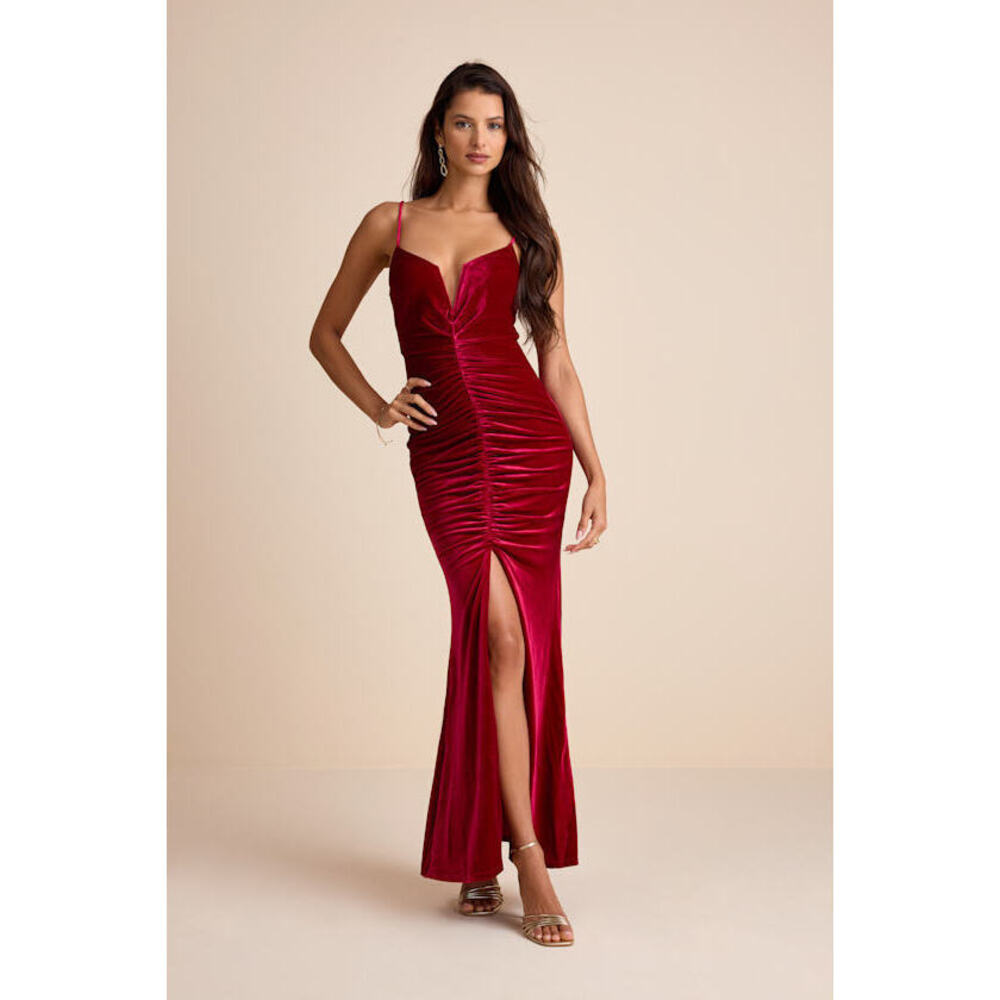 Lulus Stunning Invitation Magenta Velvet Ruched Sleeveless Maxi Dress Pink